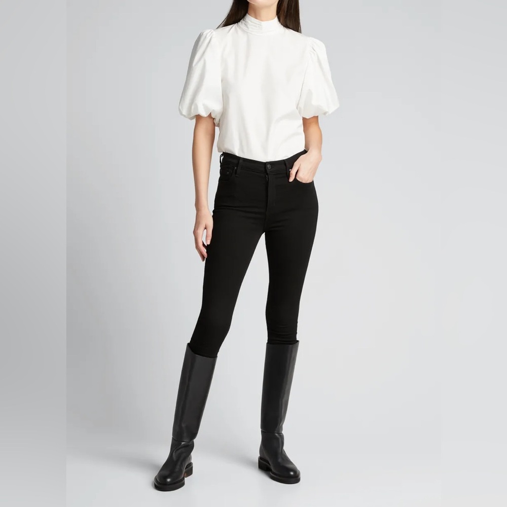 Frame Margot Puff Sleeve Top gathered cotton poplin mock neck Medium